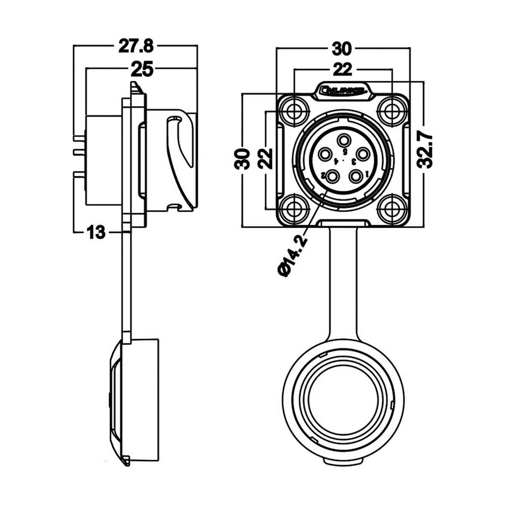 DH-20-C05SX-03-401, 5-Pin Male Panel Mount Waterproof Connector