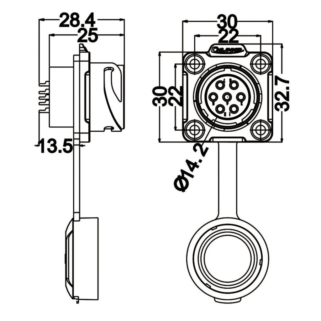 DH-20-C09SX-03-401, 9-Pin Male Panel Mount Waterproof Connector