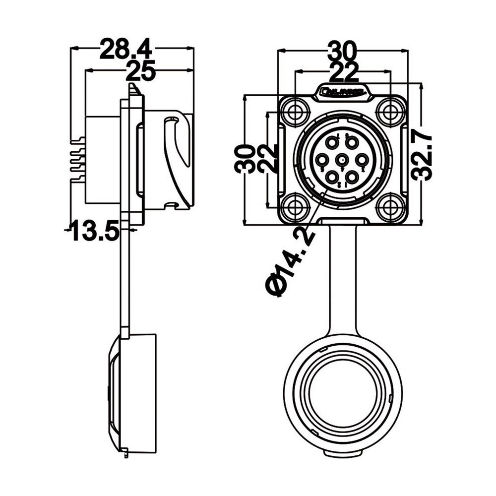 DH-20-J09SX-03-401, 9-Pin Female Panel Mount Waterproof Connector