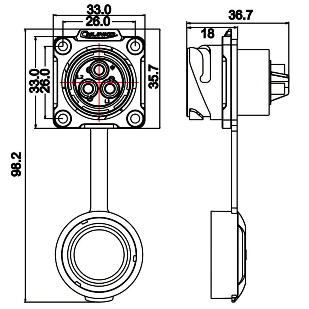 DH-24-J03SX-03-401, 3-Pin Female Panel Mount Waterproof Connector