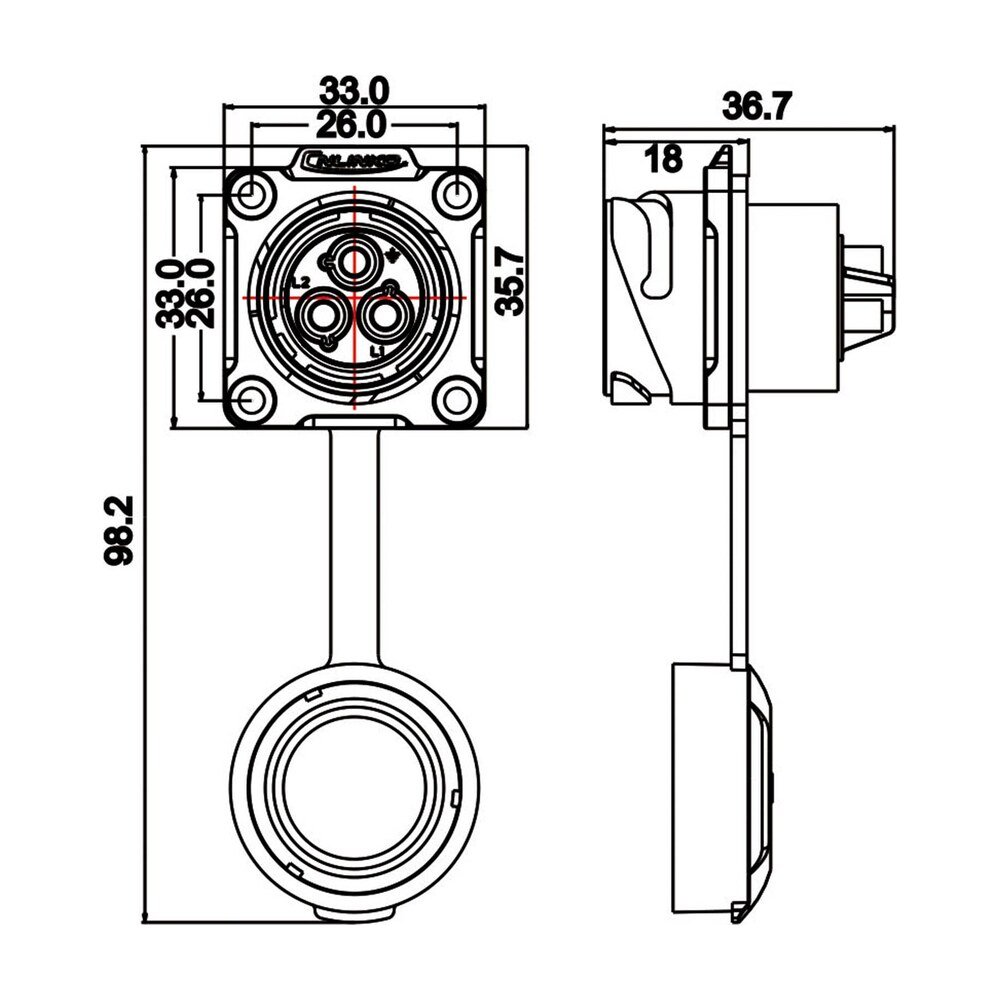 DH-24-J03SX-03-401, 3-Pin Female Panel Mount Waterproof Connector