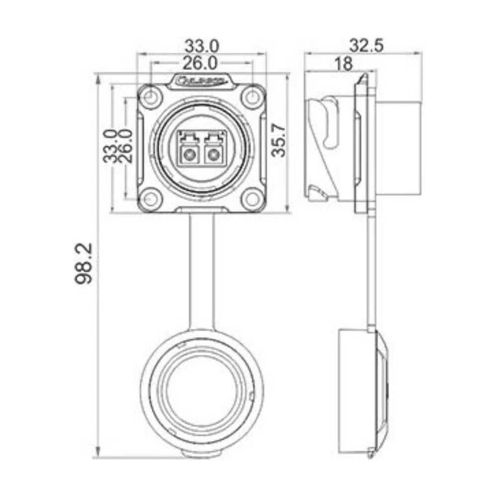 DH-24-J/LC/213/SX-43-401, DH-24 Fiber Optic (LC) Socket (Panel Mount) Waterproof Connector