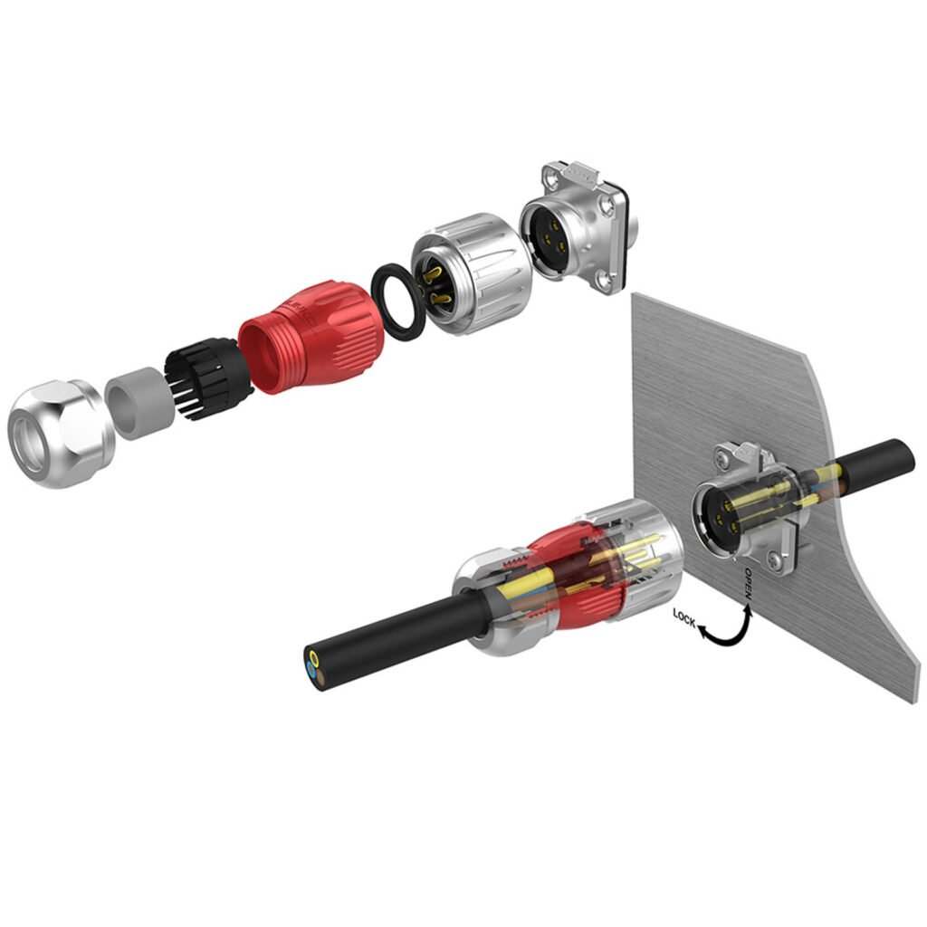 DH-24-C03PE-03-001, 3-Pin Male Cable Mount Waterproof Connector