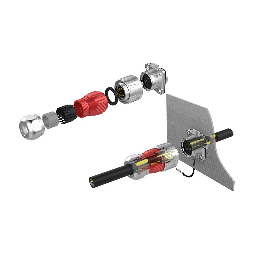 DH-24-J03SX-03-401, 3-Pin Female Panel Mount Waterproof Connector