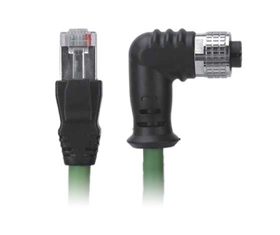 M12 Female Right Angle to RJ45 Cable, M12 8Pin A-Coded, Foil Shield, IP67/IP68