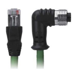 M12 Female Right Angle to RJ45 Cable, M12 4 Pin D-Coded Female/RJ45 Cable, Foil Shielded, IP67/IP68
