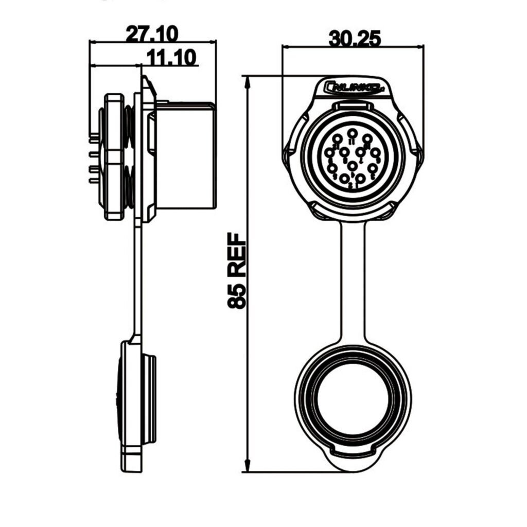 LP-20-J12SX-03-101, 12-Pin Female Panel Mount Waterproof Connector