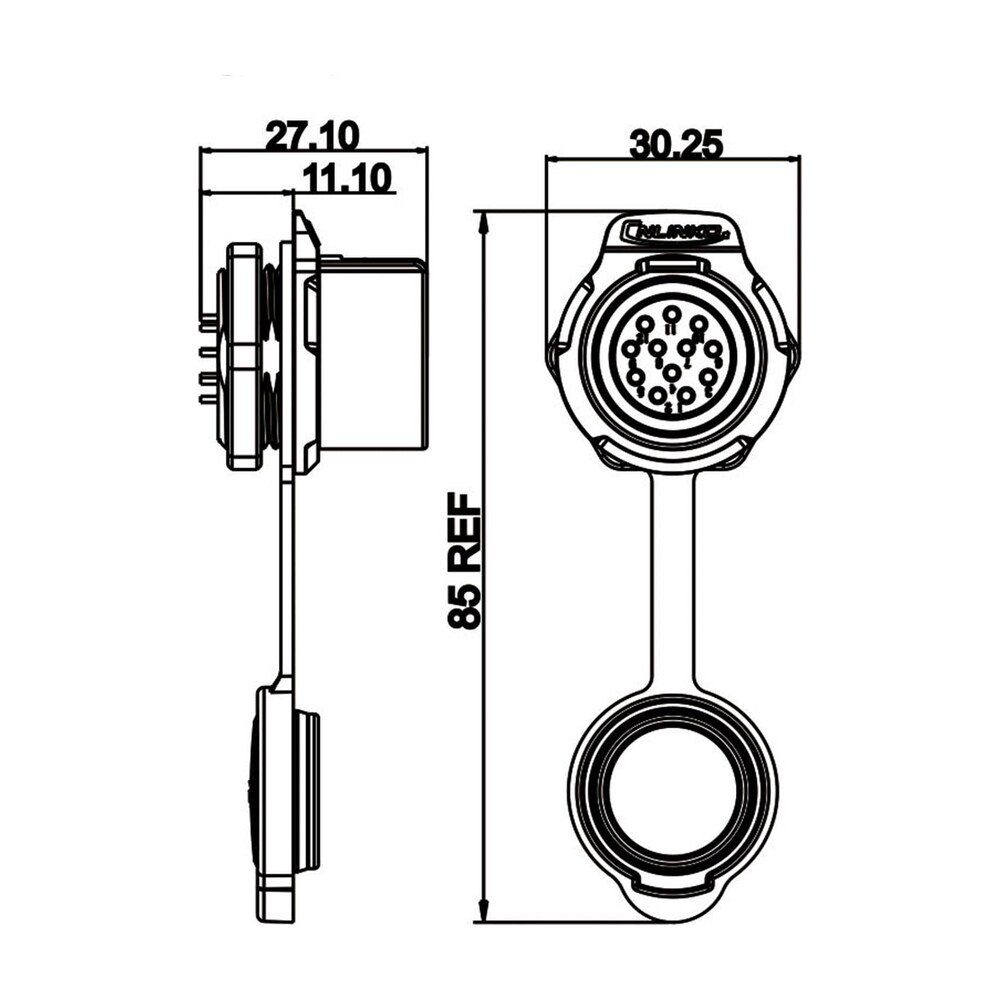 LP-20-J12SX-03-101, 12-Pin Female Panel Mount Waterproof Connector