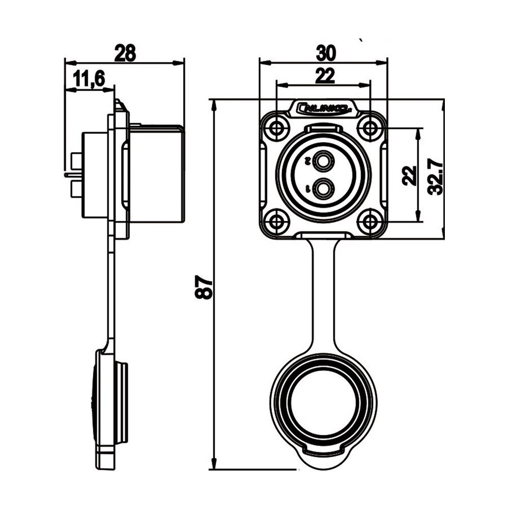 LP-20-J02SX-03-401, 2-Pin Female Panel Mount Waterproof Connector