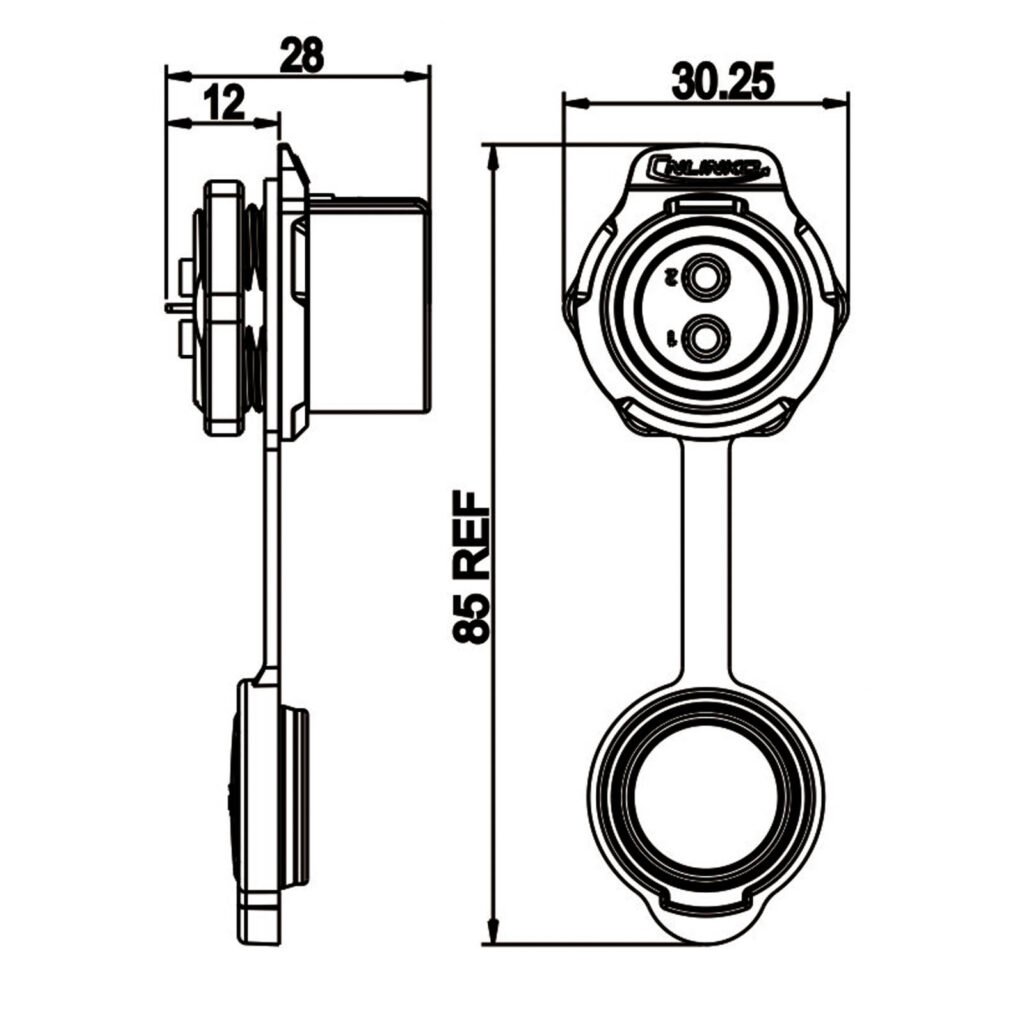 LP-20-J02SX-03-101, 2-Pin Female Panel Mount Waterproof Connector