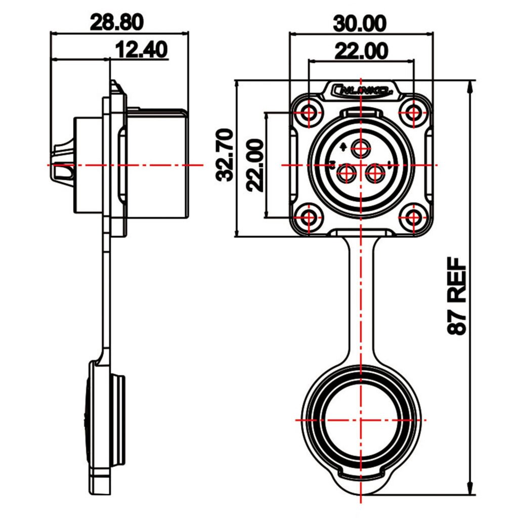 LP-20-J03SX-03-401, 3-Pin Female Panel Mount Waterproof Connector