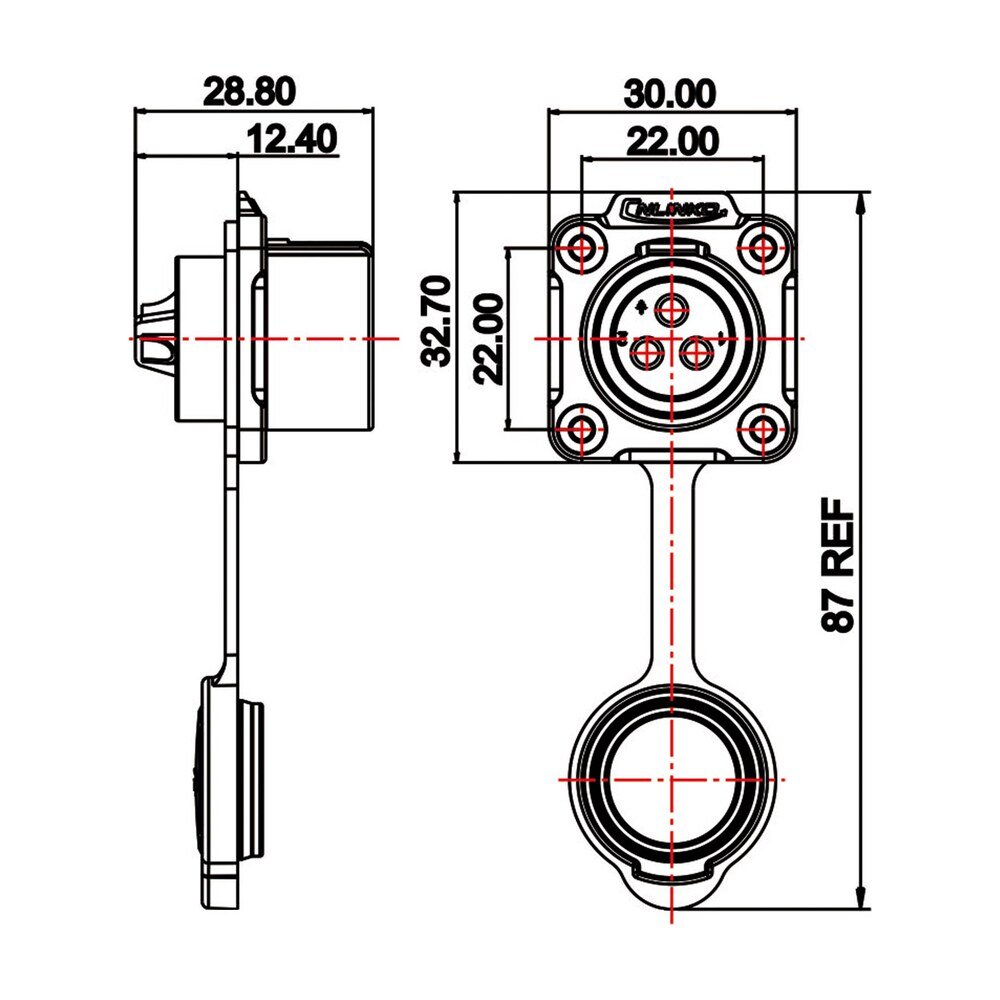 LP-20-J03SX-03-401, 3-Pin Female Panel Mount Waterproof Connector