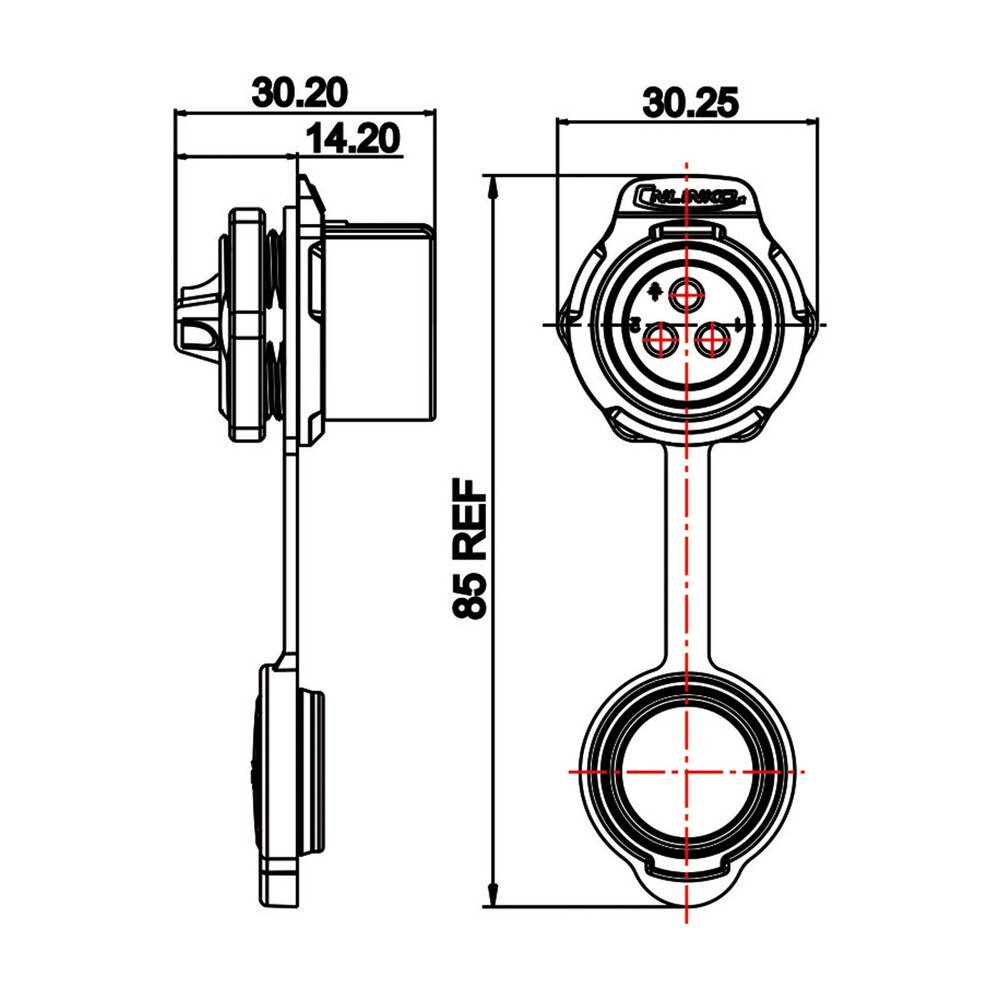 LP-20-J03SX-03-101, 3-Pin Female Panel Mount Waterproof Connector