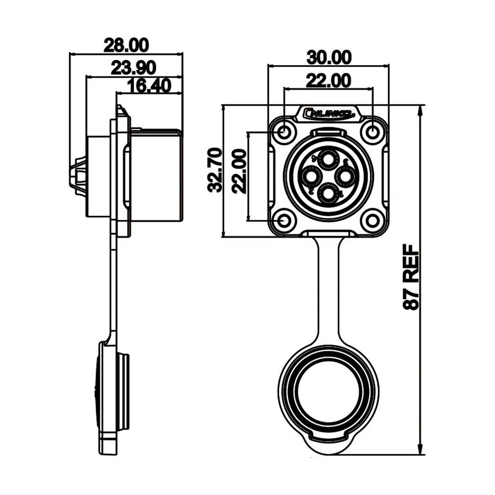 LP-20-J04SX-03-401, 4-Pin Female Panel Mount Waterproof Connector