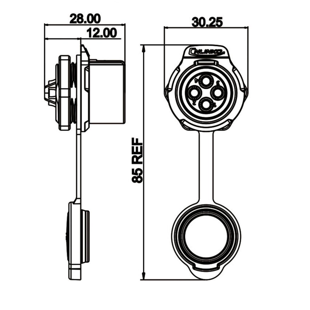 LP-20-J04SX-03-101, 4-Pin Female Panel Mount Waterproof Connector