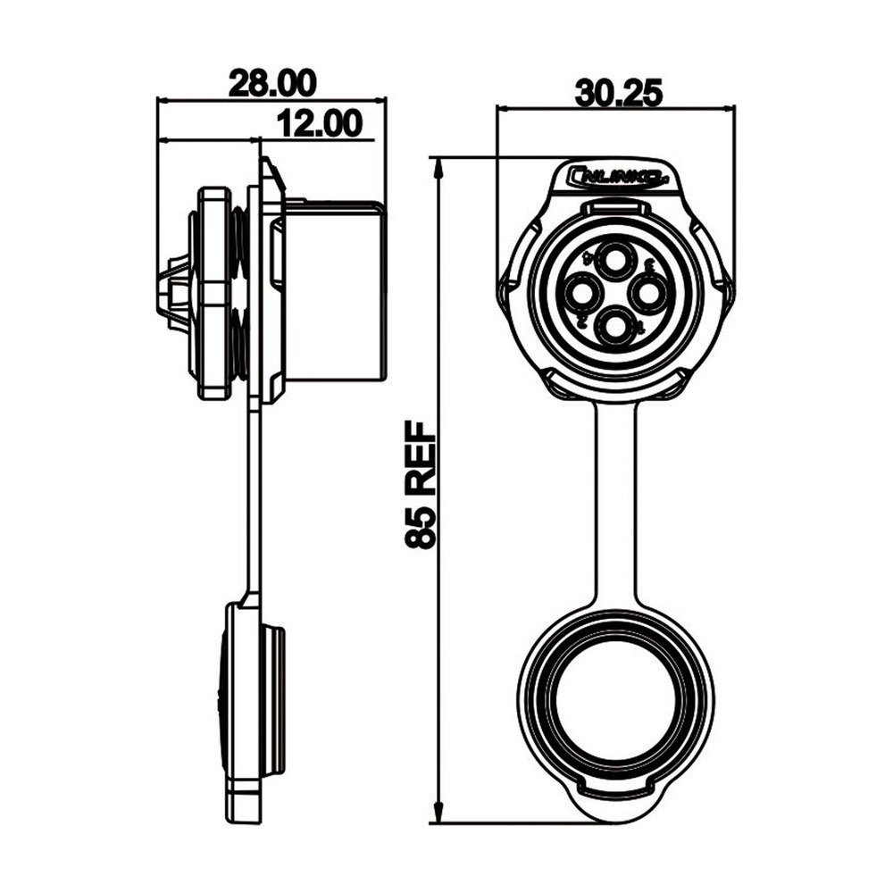 LP-20-J04SX-03-101, 4-Pin Female Panel Mount Waterproof Connector