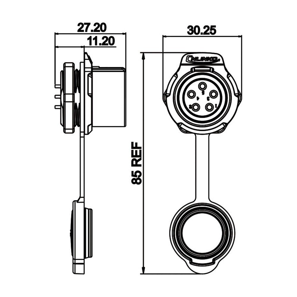 LP-20-J05SX-03-101, 5-Pin Female Panel Mount Waterproof Connector