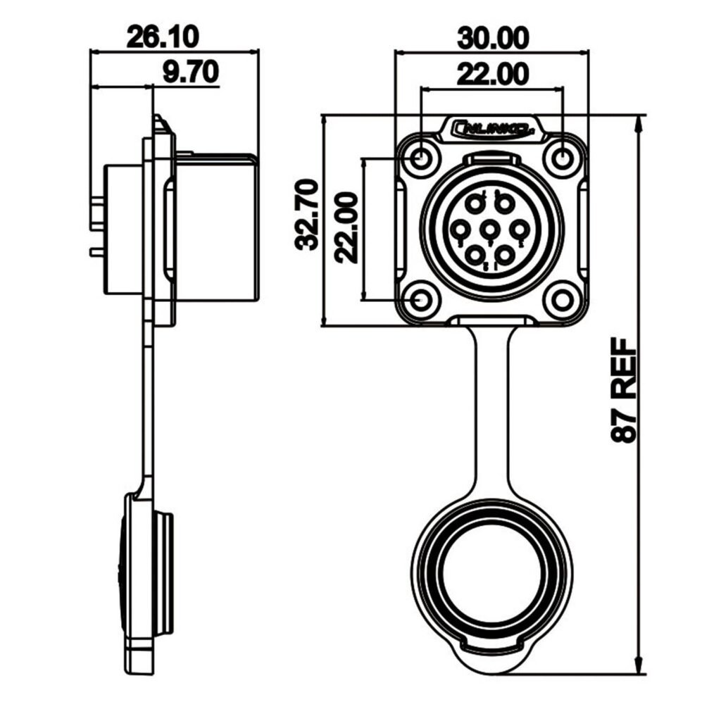 LP-20-J07SX-03-401, 7-Pin Female Panel Mount Waterproof Connector