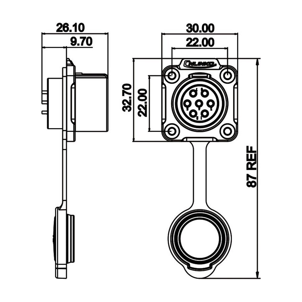 LP-20-J07SX-03-401, 7-Pin Female Panel Mount Waterproof Connector