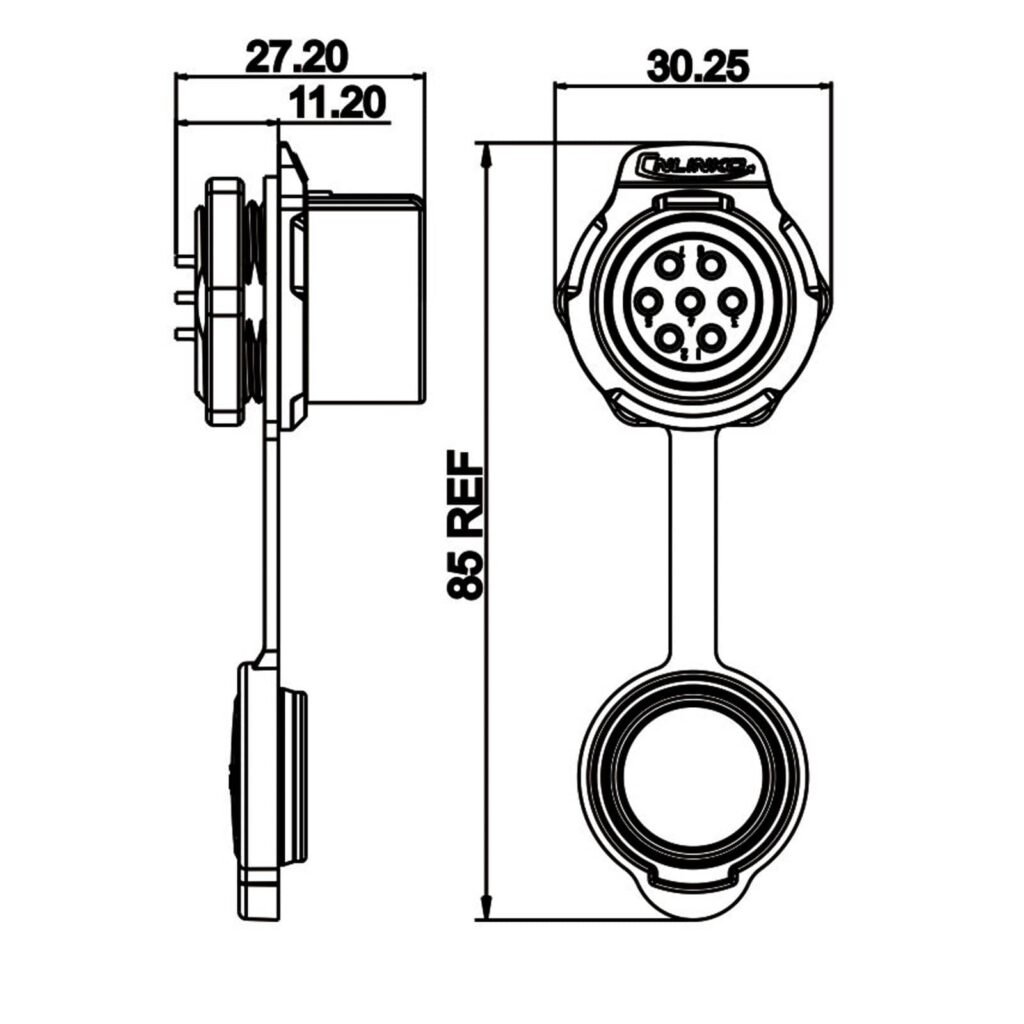 LP-20-J07SX-03-101, 7-Pin Female Panel Mount Waterproof Connector