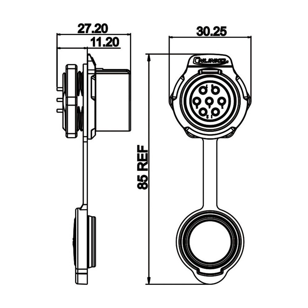 LP-20-J07SX-03-101, 7-Pin Female Panel Mount Waterproof Connector