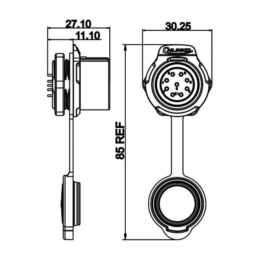 LP-20-J09SX-03-101, 9-Pin Female Panel Mount Waterproof Connector
