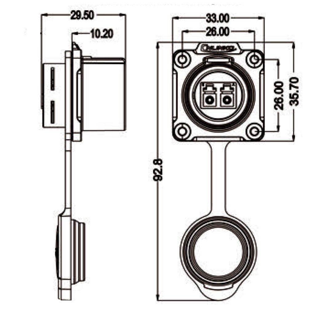 LP-24-F00SX-S01, LP-24 Fiber Optic Socket (Panel Mount) Waterproof Connector