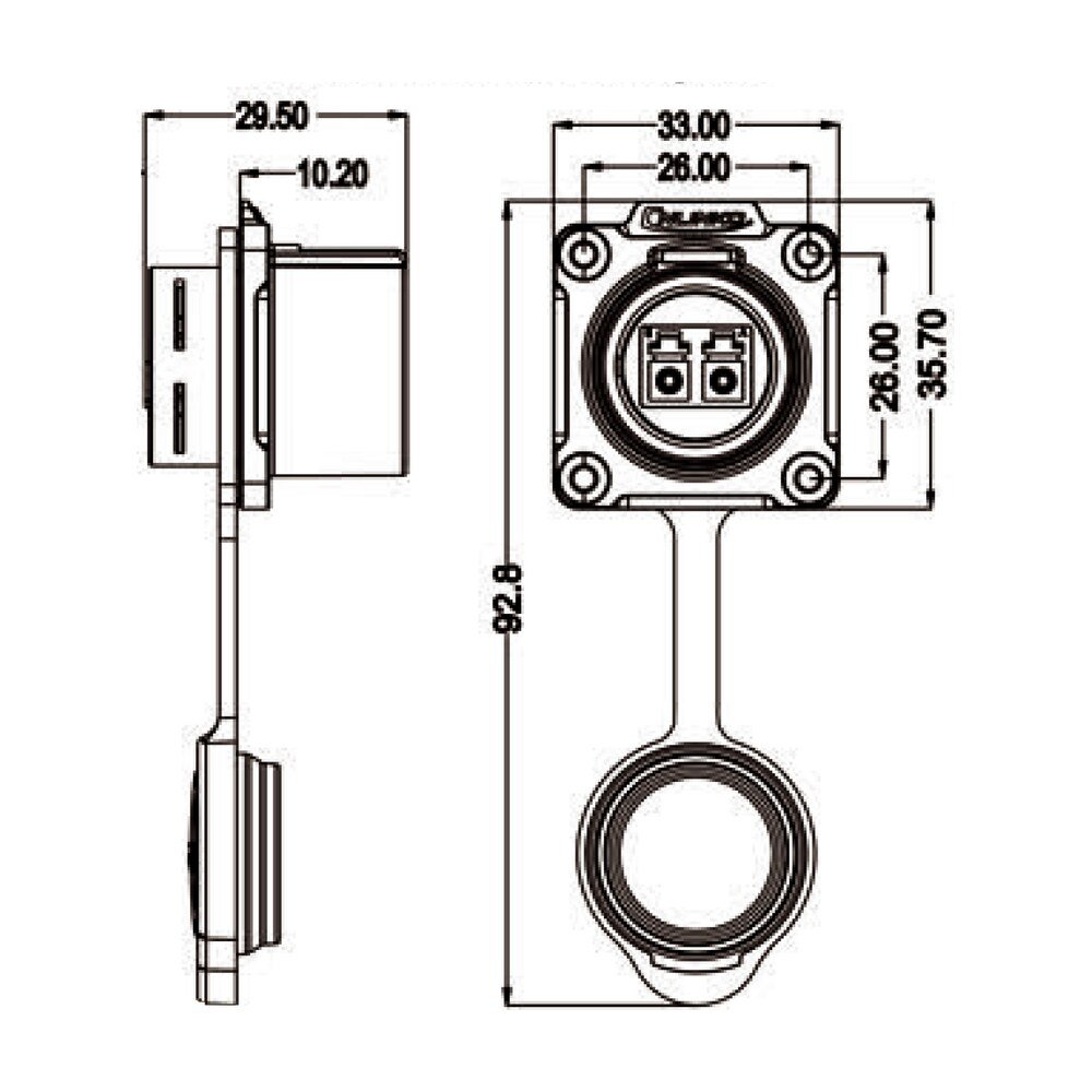 LP-24-J/LC/213/SX-43-401, LP-24 Fiber Optic Socket (Panel Mount) Waterproof Connector