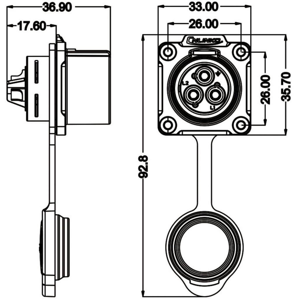 LP-24-C03SX-01-001, 3-Pin Male Panel Mount Waterproof Connector