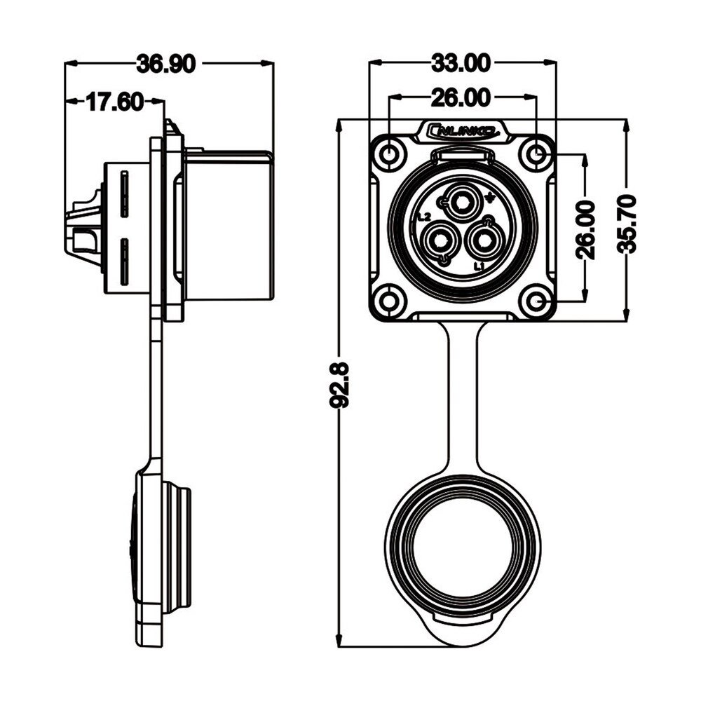 LP-24-C03SX-03-401, 3-Pin Male Panel Mount Waterproof Connector