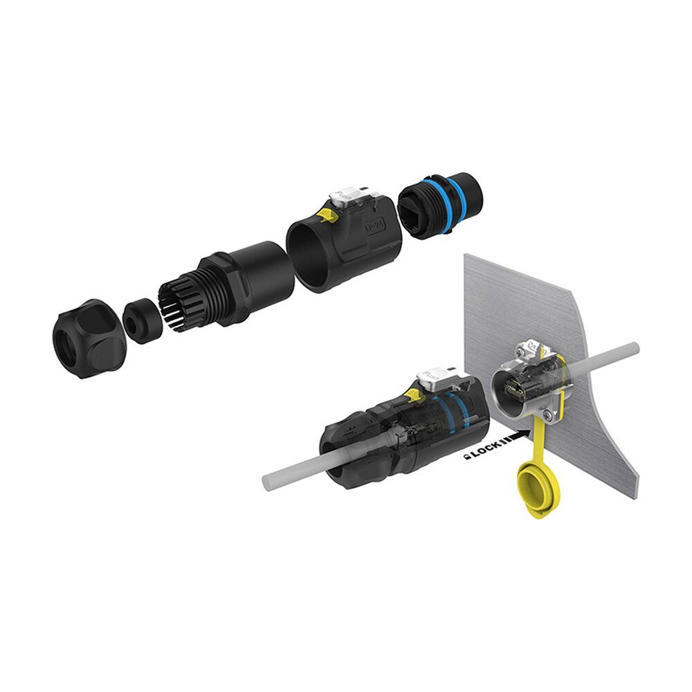 LP-24-C/RJ45/015/PE-41-001, LP-24 RJ45 Ethernet Plug (Cable Mount) Waterproof Connector