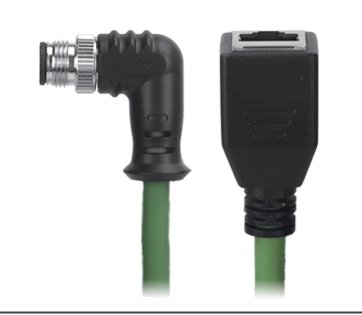 M12 Male Right Angle to RJ45 Female Cable, M12, 8 Pin A-Coded, Foil Shield, IP67/IP68