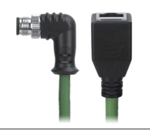M12 Male Right Angle to RJ45 Female Cable, M12 Right Angle 4 Pin D-Coded, Foil Shield, IP67/IP68