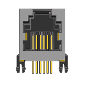 MR-961208 (6P6C) 6 position, RJ12, Mini Low Profile, With Metal Shielded Shell, Side Entry.
