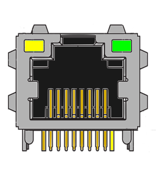 MR-962107 (8P8C) RJ45 Modular Jack, DIP, Shielded With RFI Tabs and LED's