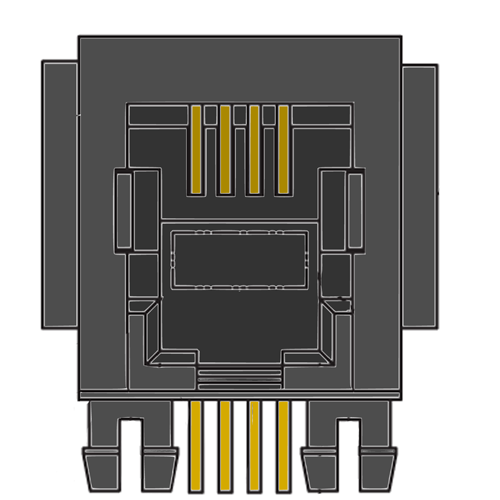 MR-963601 (4P4C) 4Position, Round Pin, DIP, W/O Shield, Optional Flange, Side Entry Modular Jack