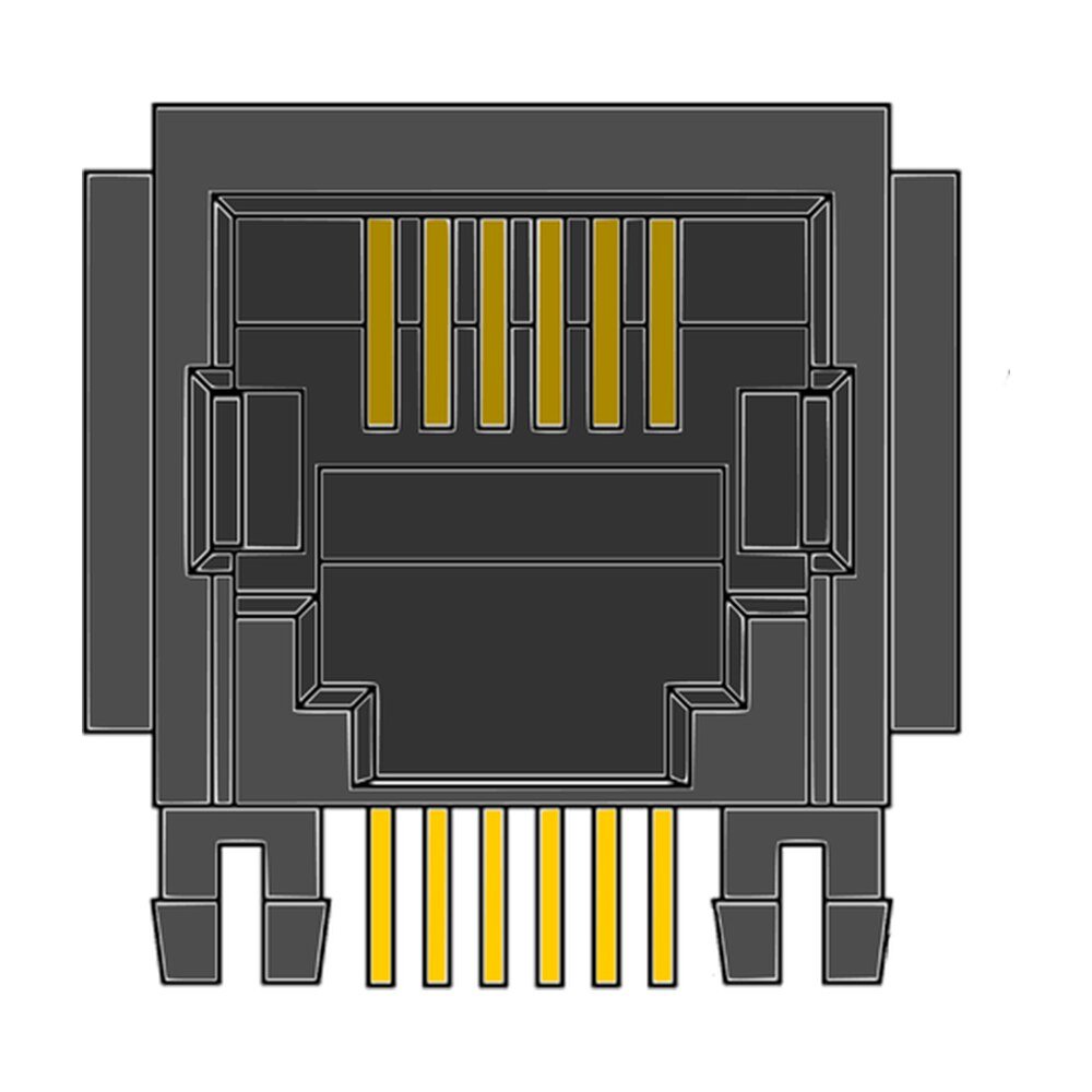 MR-963602 (6P6C) 6 Position, RJ11, Round Pin, DIP, Side Entry, Optional Flange, PCB Modular Jack