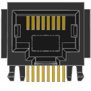 MR-963603 (8P8C) 8 Position, RJ45, Side Entry, DIP, Optional Flanges, PCB Modular Jack