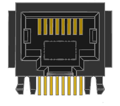MR-963603 (8P8C) 8 Position, RJ45, Side Entry, DIP, Optional Flanges, PCB Modular Jack