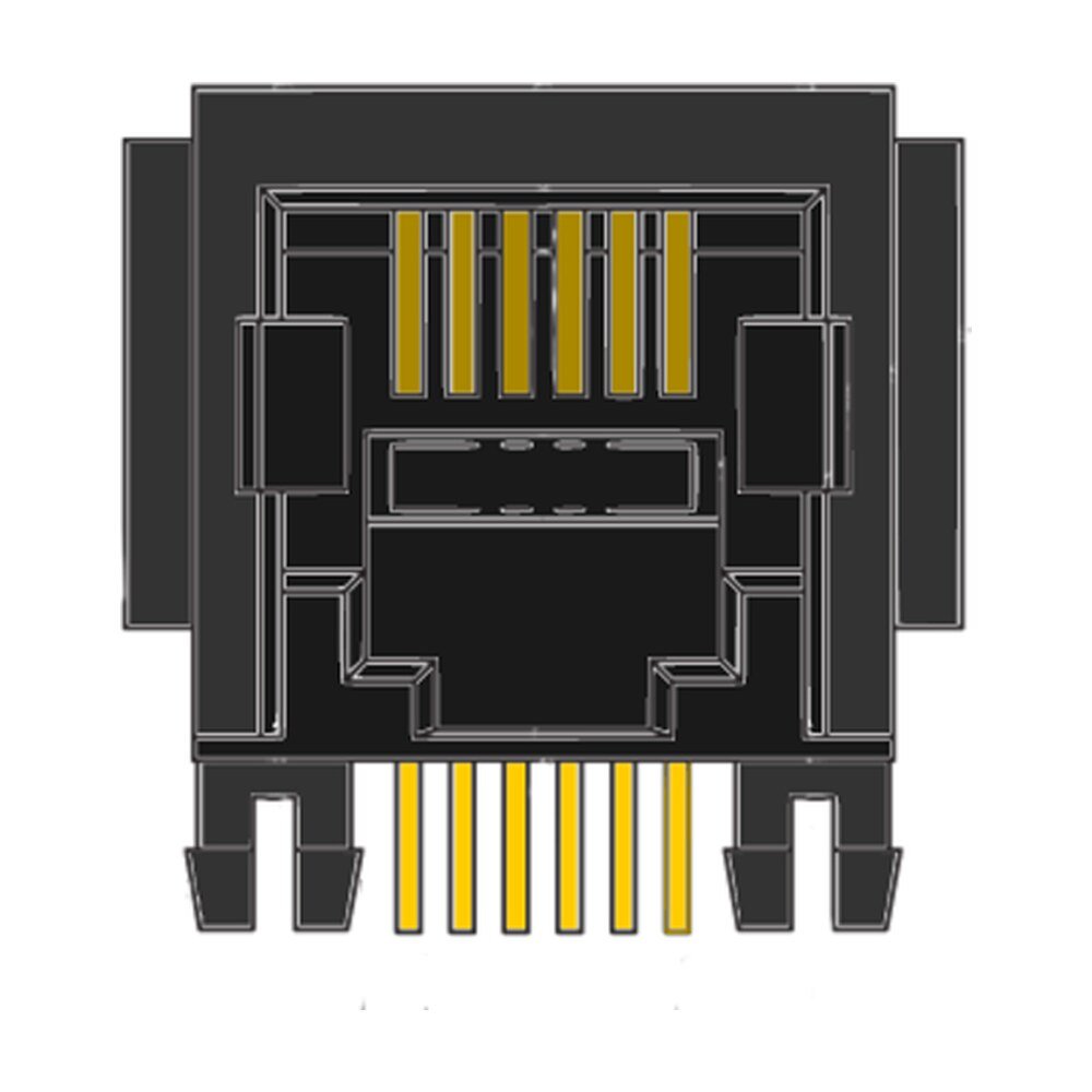 MR-963702 (6P6C)  6 Position, RJ11, Flat Pin, DIP, Side Entry, Optional Flange, PCB Modular Jack