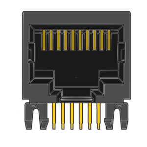MR-963708 (10P10C) Flat Pin, DIP, Side Entry, No Shield, PCB Modular Jack