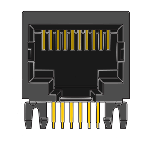 MR-963708 (10P10C) Flat Pin, DIP, Side Entry, No Shield, PCB Modular Jack