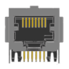 MR-965801 (8P8C) RJ45, Flat Pin, Shielded, Panel Grounds, Side Entry, Modular PCB Jack