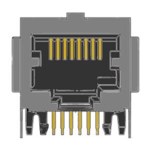 MR-965801 (8P8C) RJ45, Flat Pin, Shielded, Panel Grounds, Side Entry, Modular PCB Jack