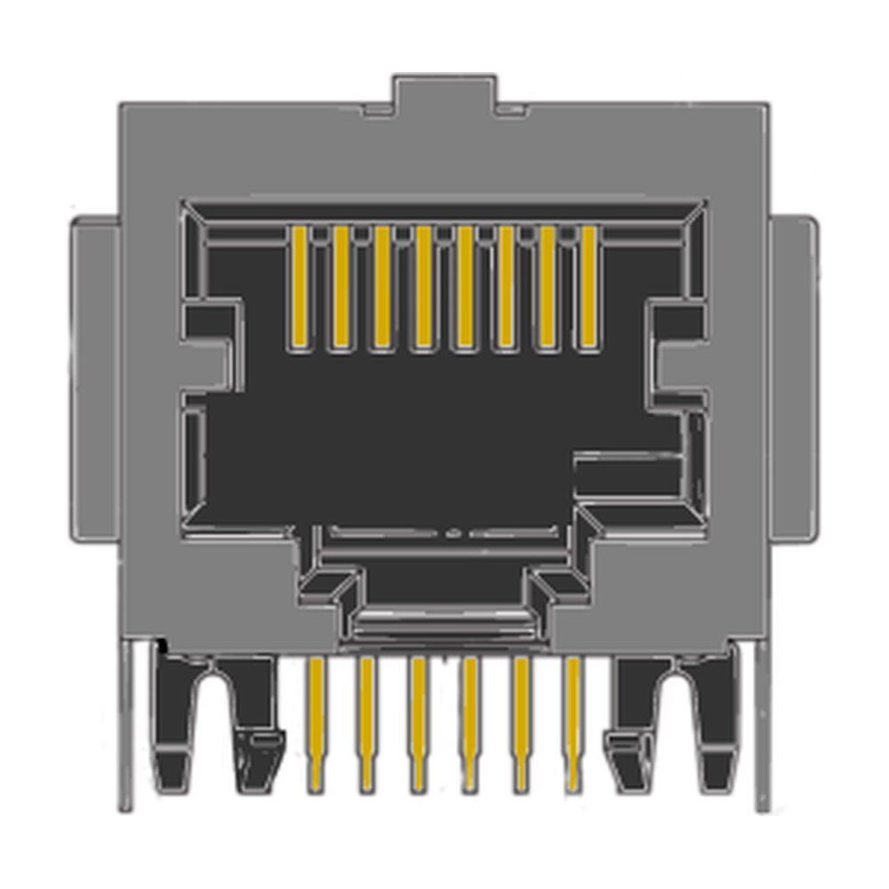 MR-965801 (8P8C) RJ45, Flat Pin, Shielded, Panel Grounds, Side Entry, Modular PCB Jack