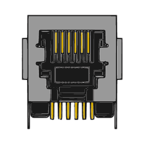 MR-965901, (6P6C) 6 Position, DIP, Shielded, Low Profile,Side Entry,Modular PCB Jack