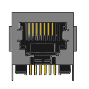 MR-965902, (8P8C) RJ45, DIP, Shielded, Low Profile, Side Entry Modular PCB Jack