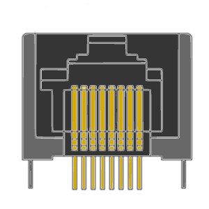 MR-966702 (8P8C) RJ45, Side Entry, Metal Pegs, PCB Jack