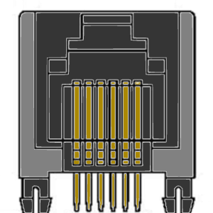 MR-967601 (6P6C) Side Entry, Grounding Tabs, DIP, PCB Modular Jack