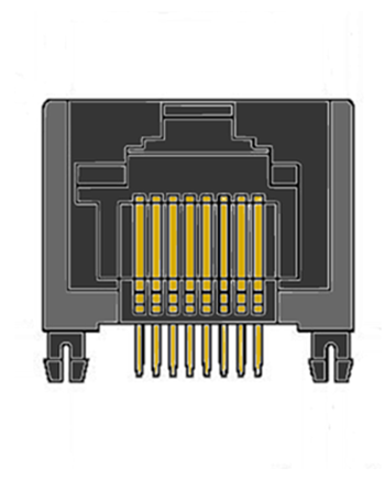 MR-967602 (8P8C) RJ45 Side Entry, Optional Key, Shielded Peg, DIP, PCB Mount Modular Jack